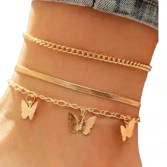 Gold Butterfly Dainty Anklet Set for Women - Picture 1 of 6